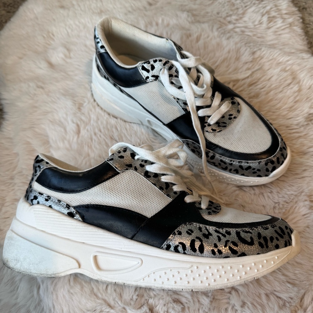 Coconuts by Matisse Sneaky Platform Wedge Sneaker, Silver Animal Print, Size 10